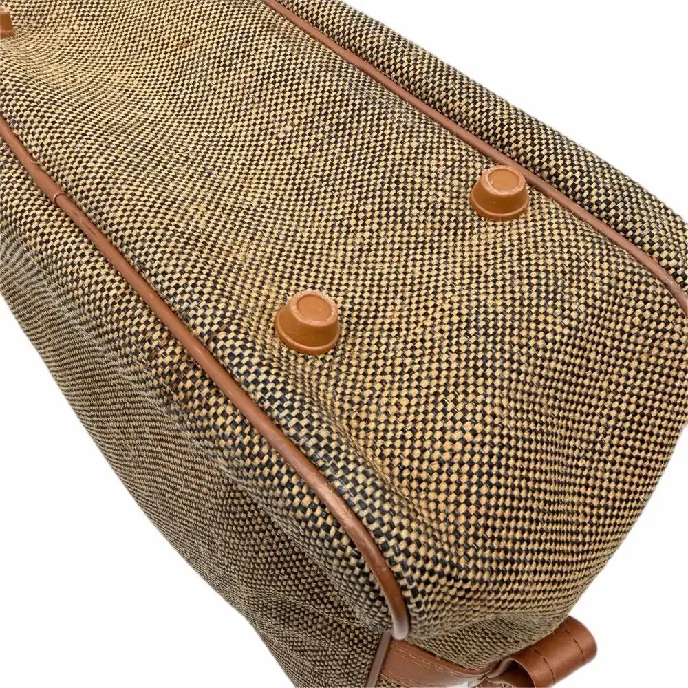 Vtg 70s Samsonite Tweed Woven Brown Carry On Travel Luggage Shoulder Strap Bag